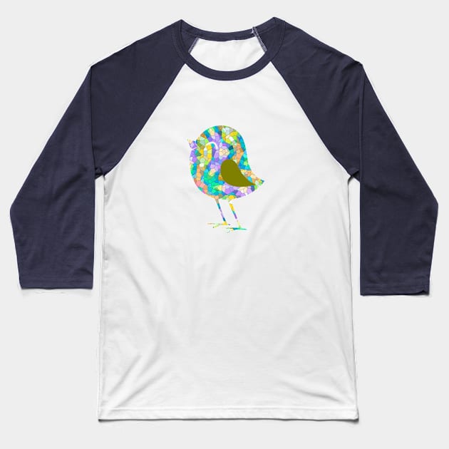 Cute Silhouette Mosaic Bird Baseball T-Shirt by Mazz M